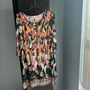 Collection B Orange Pink Graphic Tie Front Tunic